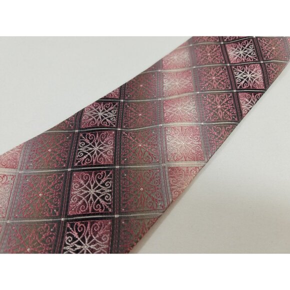 Pierre Cardin Mens Necktie Silk Pink silver gray scrollwork geometric tie - Picture 2 of 5